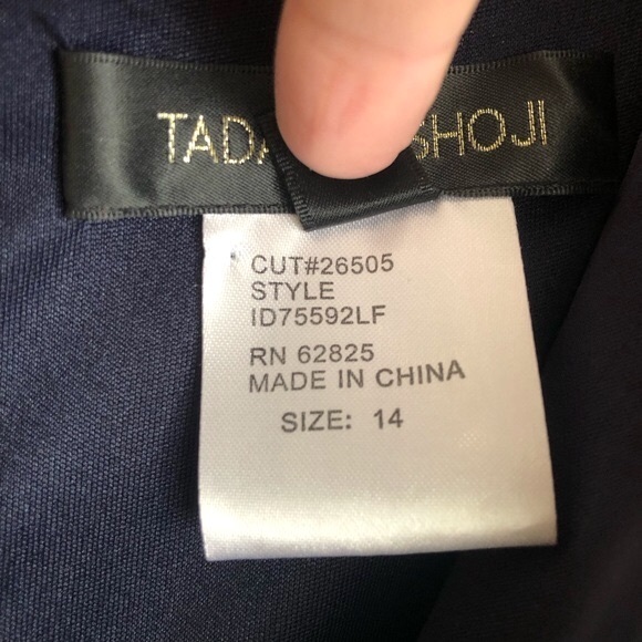 Tadashi Shoji Sequin Collared Navy Blue Formal Maxi Gown | 14 - Picture 5 of 5